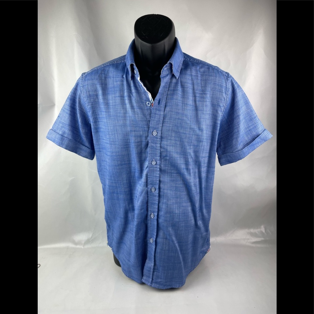 Robert Graham Blue Button Down Short Sleeve Shirt Sz M
